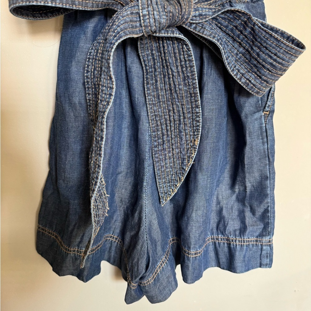 Pilcro by Anthropologie Women’s Chambray Dark Blue Denim Romper Jumpsuit - Picture 12 of 13